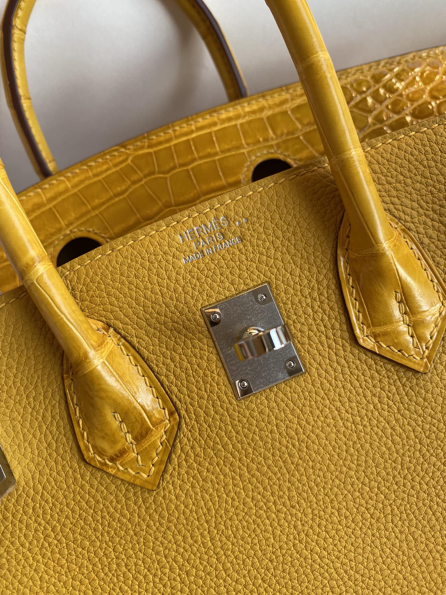 Hermes Touch Birkin 25CM Bag In Abricot Togo and Shiny Niloticus Crocodile Skin